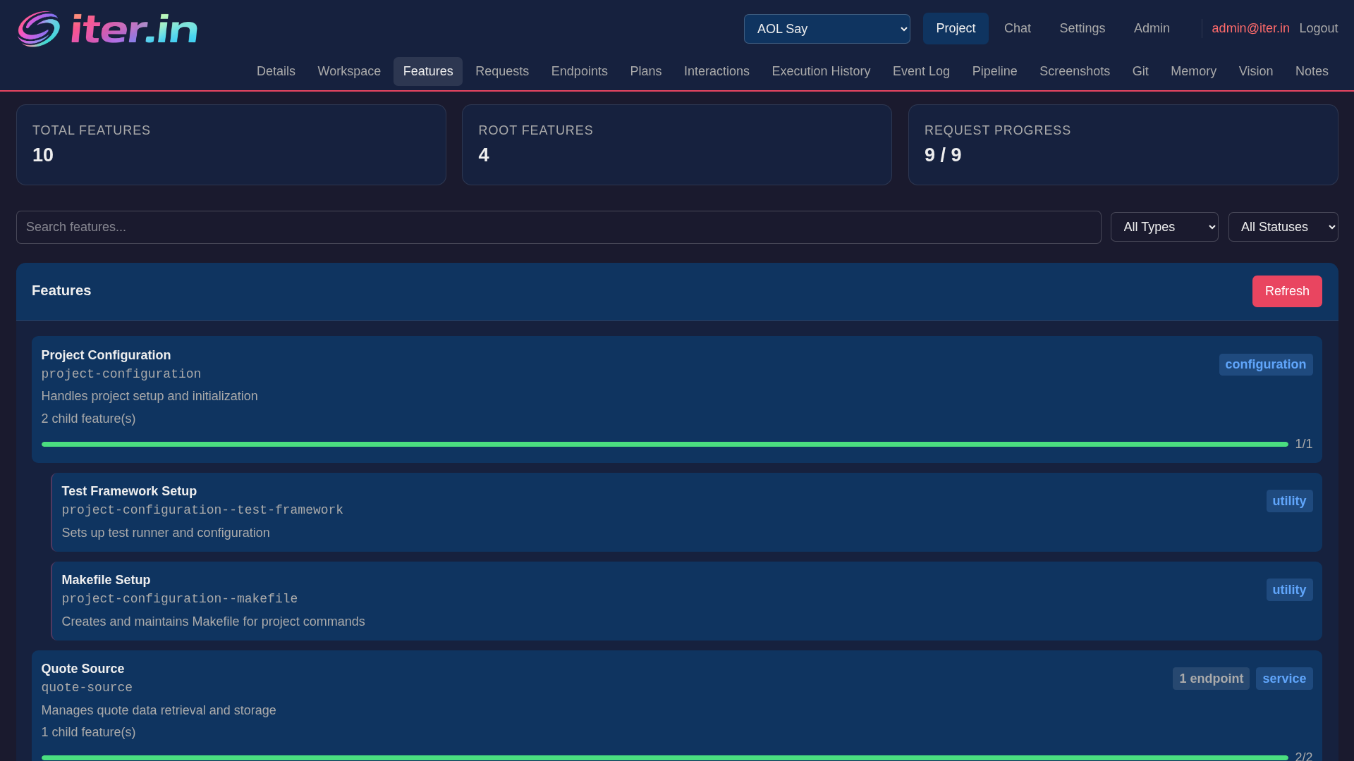 Feature tracking dashboard