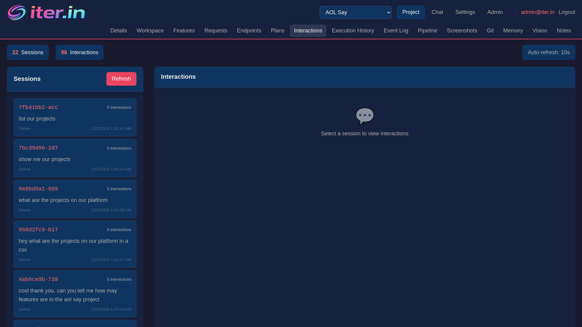 LLM interaction sessions with full audit trail